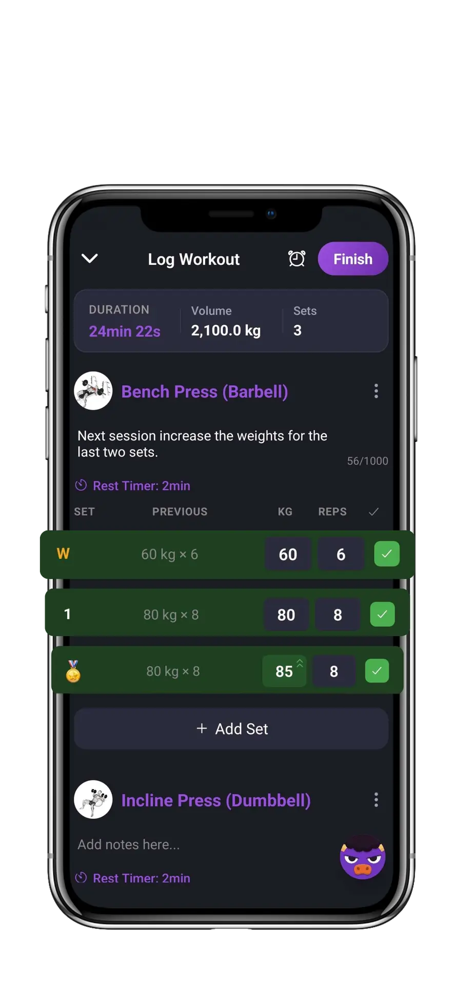 Buffro workout logging screen