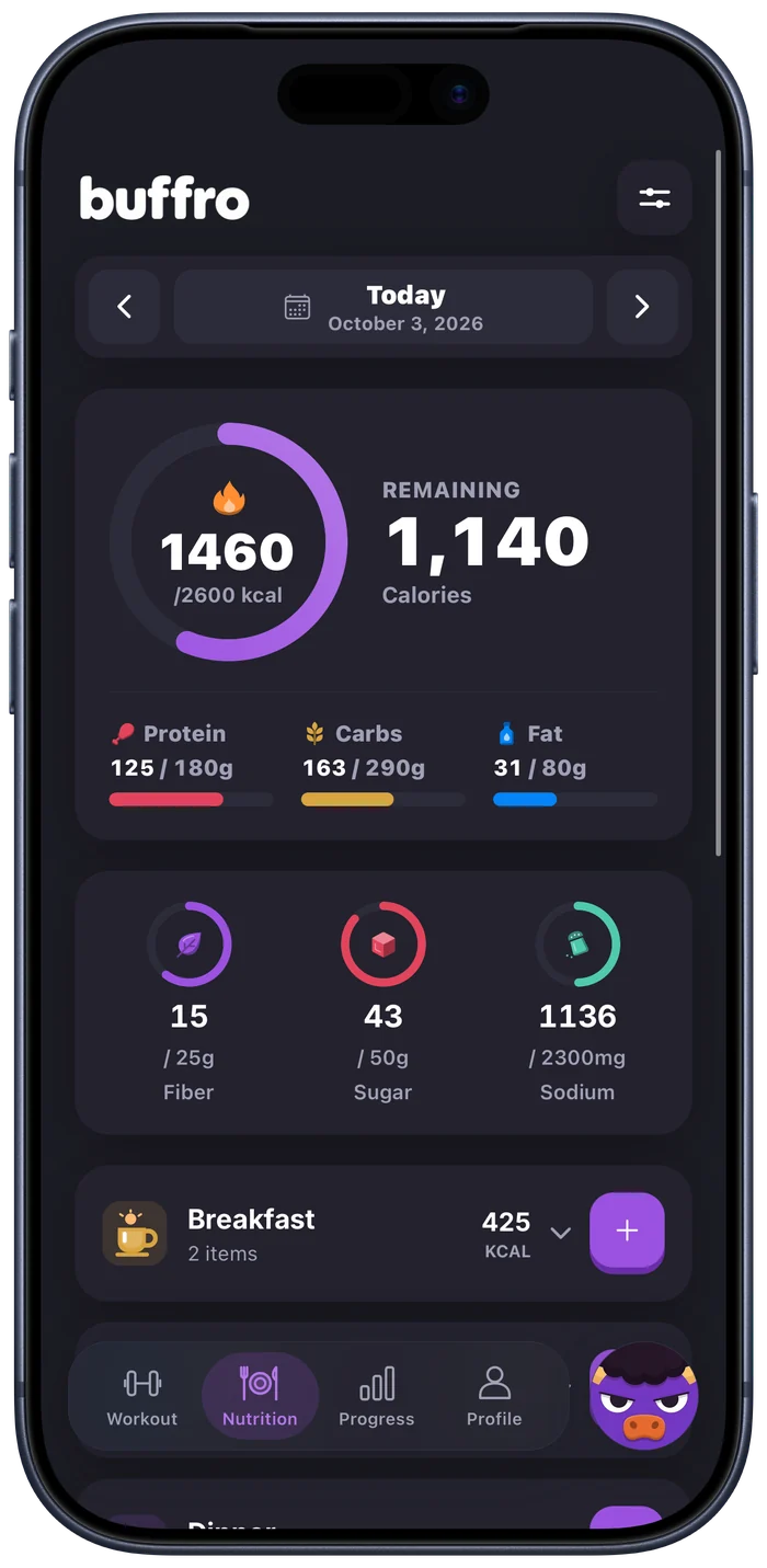 Buffro nutrition with calories and macros