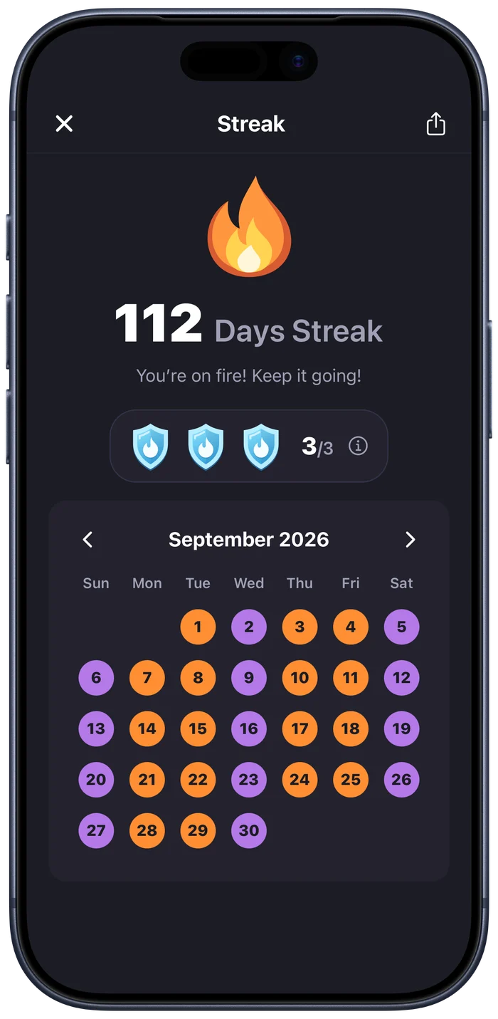 Buffro streak calendar showing training days in a row
